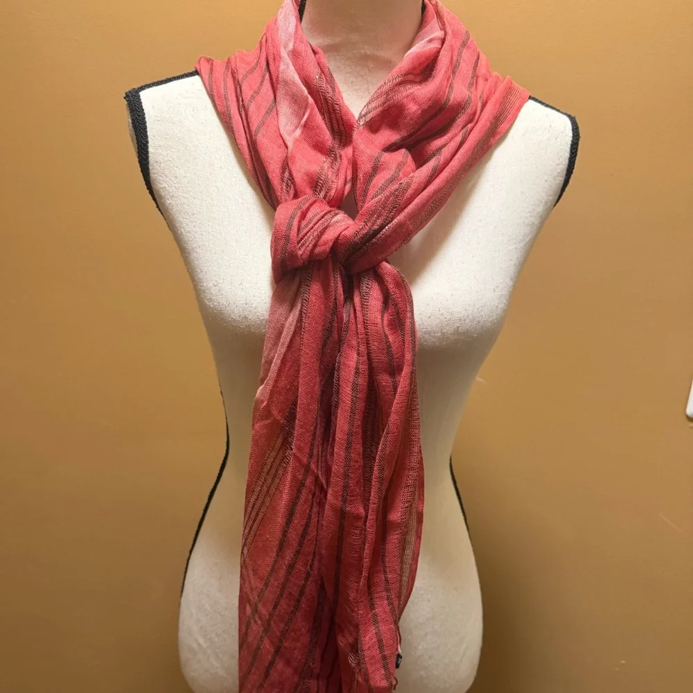 Talbots Red pink Metallic Scarf wrap fringed azlon made in India NWT